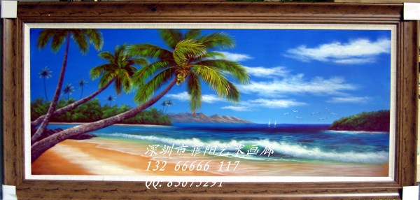 海滩风景_海浪_沙滩_阳光_椰风海韵_纯手绘油画_装饰性油画4