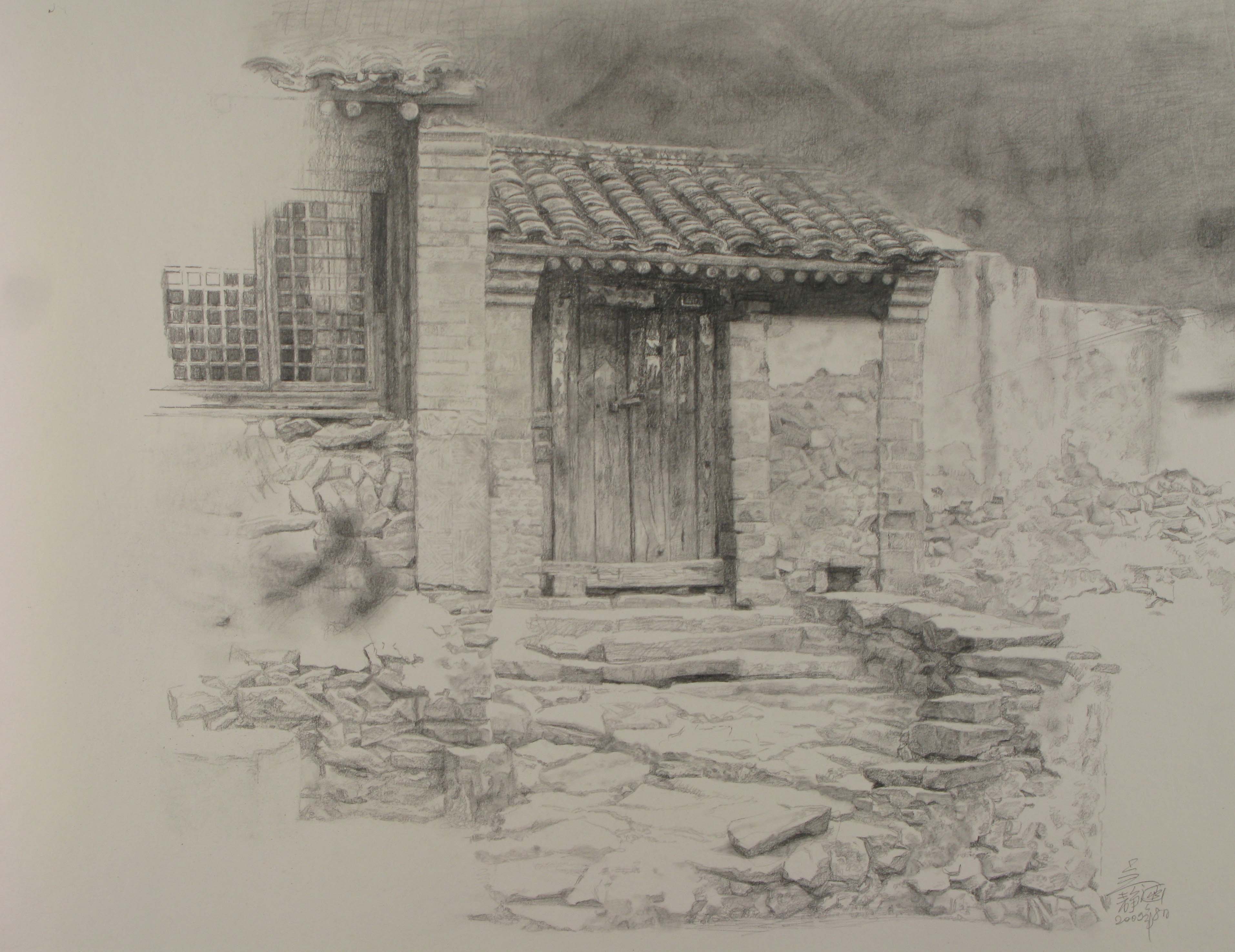 1,举人村老屋(1 46cm x 60cm 风景素描两幅 相册 画家吴静涵