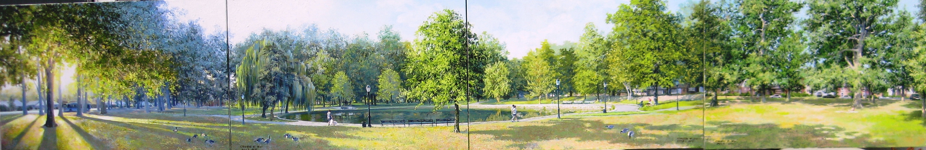 $500000美元,四联屏180度视觉博文公园风景画:《the bowne park.