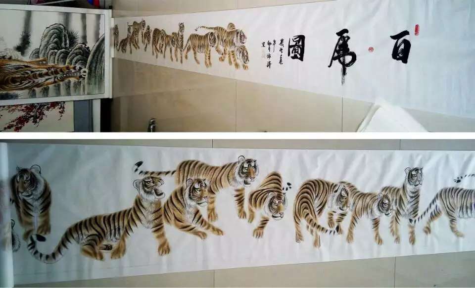 韩朝伟品牌【字画定制专家-画家王修涛20米长卷《百虎图》