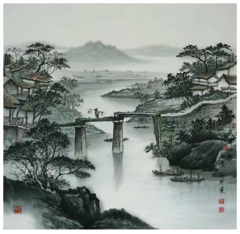 山重水复疑无路,柳暗花明又一村……国画68x68cm